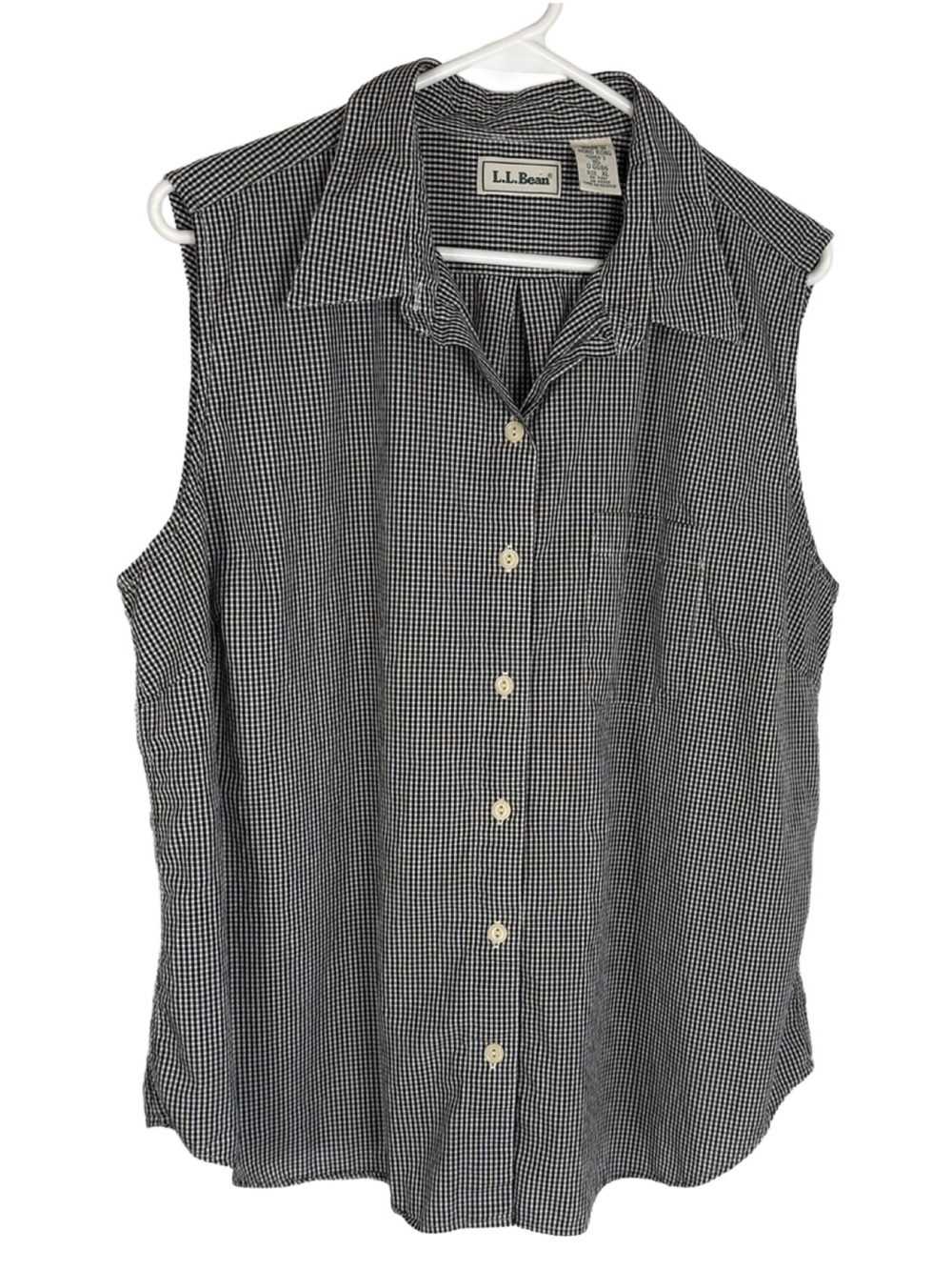 L.L. Bean 100% Cotton Sleeveless Button-Up B&W Micro Gingham Shirt Women’s XL